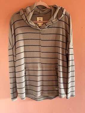 Billabong Beige and Black Stripe Light Weight Poncho Style Top with Hoodie.